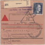 DR - 80 Pfg. AH Nachnahme Paketkarte Schongau - Weißenhorn 25.3.45 !!