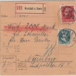 Bayern/DR - Mischfrankatur Wertpaketkarte Neustadt a.S. - Nürnberg 5.5.20