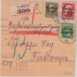 Bayern - 3 M. Ludwig/Volksstaat ua. Wertpaketkarte Triesdorf - Feuchtwangen 1919