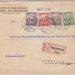 Ungarn - 20 F. Schnitter u.a. Einschreibebrief Pestszenlörinc - Duisburg 1918