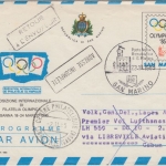 San Marino - 600 L. Qlympex '85 Ganzsache Aerogramme Zuleitung LH-1st-Flug 1985