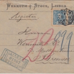 Portugal - 65+50 R. König Carlos Einschreibebrief Lissabon - Bremen 1901
