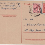 Berlin - Schwarzaufdruck 30 Pfg. Karte n. USA Reinickendorf - New York 23.1.49