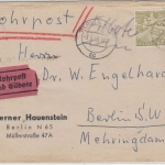 Berlin - 1 M. Bauten I Rohrpost Ortseilbrief 3.8.56