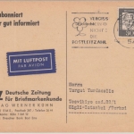 Berlin - 30 Pfg Bed. Deutsche Luftpost Drucksachenkarte i.d. TÜRKEI Koblenz 1963
