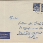 Berlin - 2x50 Pfg. Brandenburger Tor Luftpostbrief n. USA Berlin 20 1967