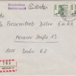 Berlin - 2x200 Pfg. Burgen & Schlösser Einschreiben-Rückschein Ortsbrief 1983