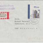 Berlin - 350 Pfg. Sehenswürdigkeiten Bogenecke Einschreibebrief n. Bruchsal 1989