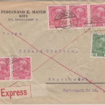 Österreich - 5x10+5 H. Franz-Joseph Eilbrief n. DÄNEMARK Wien - Kopenhagen 1915
