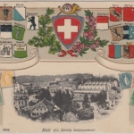 Schweiz - Rüti Seidenweberei farb. Briefmarken-AK gelaufen Feldbach 1908
