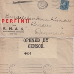 USA - 5 C. Washington Perfin Zensurbrief n. DÄNEMARK New York - Randers 1916