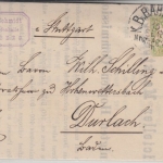 Bayern - 3 Pfg. Wappen Ausg. 1881 Drucksache Bahnpost Nürnberg Augsburg 1883