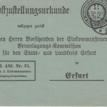 DR - Erfurt 1920 Postzustellungsurkunde Frei d. Ablösung Vordruck Finanzamt