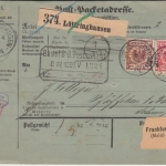 DR - 50+20+10 Pfg. Krone/Adler Paketkarte i.d. SCHWEIZ Lüttringhausen 1897 n.