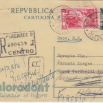 Italien - 20 L. Quadriga Ganzsache + Zusatz Einschreiben-Rückschein Firenze 1952