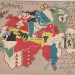 Schweiz - Landkarte Kantone farbige AK gelaufen Luzern 1904