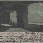 Schweiz - Vierwaldstätter See Felsgalerie Mondscheinlitho gelaufen Fluelen 1900