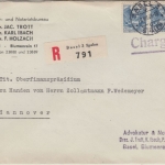 Schweiz - 2x40 Rp Landschaften Einschreibebrief Basel - Hannover 1949