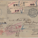 Bayern - 2 M. + 2x20 Pfg Wappen Paketkarte (3 Pkte.) i.d. SCHWEIZ Fürth 3 - 1902