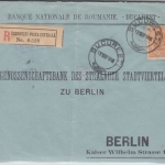 Rumänien - 50 B. König Karl Perfin BNR Einschreibebrief Bukarest - Berlin 1906