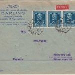 Rumänien - 3x12 L. 100. Geb. König Karl Expressbrief n. UNGARN Bukarest 1940