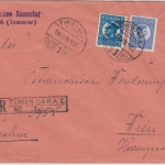 Rumänien - 7,50+10L. König Karl Einschreibebrief n. ÖSTERREICH Timisoara 1932