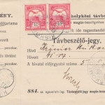 Ungarn/Rumänien - 2x10f. Turul Telefonquittung Kiskomlos Comloșu Mic Ostern 1913