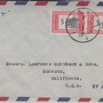 Jordanien - 2x40 F. Freimarken Luftpostbrief n. USA Amman - Modesto 1957