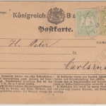 Bayern - 1 Kr. Ganzsache+Zusatz HKS Zweibrücken - Carlsruhe 1875