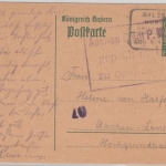 Bayern - 7 1/2 Pfg. Hupp Ganzsache Bahnpost Salzburg-München n. Aachen 1918
