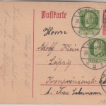 Bayern - 10 Pfg. Hupp Ganzsache/Volksstaat Karte Kulmbach - Leipzig 26.5.20