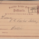 DR - Arnswalde 5/5 (1873) Ra2 1/2 Gr. Brustschild Ganzsache n. Stettin