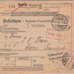 DR - Gaggenau (Murgtal) Gebühr bezahlt Paketkarte Selbstbucher n. FINNLAND 1924