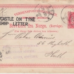 Norwegen - Newcastle on Tyne Shipletter L1 10 Ö. Ganzsache Bergen - Hull 1889