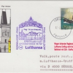 Färöer - Lufthansa Erstflug Zuleitungspost Düsseldorf - Prag 1992 Hinweisstempel