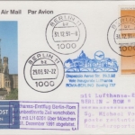 Berlin - Lufthansa Erstflug Berlin - Rom 31.12.91/29.3.92 Hinweisstempel