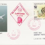Cameroun - 100 F. Pavian Lufthansa Erstflug Douala - Lagos 1992