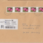 BRD - 70 C. Blumen 5er-Streifen Einschreibebrief Heppenheim - Straubing 2007