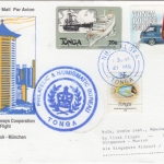 Tonga - Zuleitungspost Lufthansa-Erstflug Singapur - München 28.3.1995