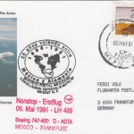 Mexiko - 2500 P. ATM Zuleitungspost Lufthansa Erstflug Mexico - Frankfurt 6.5.91