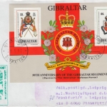 Gibraltar 50th A. Regiment Zuleitung Lufthansa 1. Nachtluftpost FFM Leipzig 1991