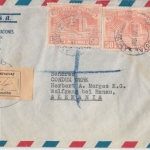 Paraguay - 2x1 G. + 3x50 C. 500. Geb. Kolumbus Luftpost Einschreibebrief 1952