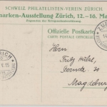 Schweiz - Zürich 1915 Briefmarken-Ausstellung 5 C. halbamtl. Ganzsache+SST 14.5.