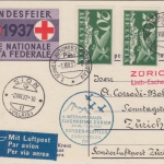 Schweiz - Bundesfeier 1937 10 C. Ganzsache Luftpostkarte Zürich - Sion 2.8.37
