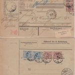 DR - 4x50+2x20 Pfg Krone/Adler Paketkarte (3 Pakete) n. BELGIEN Apolda 1891 n.