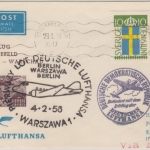 Schweden - Zuleitungspost DDR Lufthansa First Flight Berlin - Warschau 1956