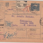 Tschechien - 10 (20) H. Paketkarte n. CHILE Gablonz a/Neisse - Concepcion 1924