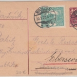 Tschechien - 10 H. Hradschin Ganzsache+Zusatz Babice - Wriezen - Eberswalde 1920