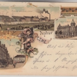 Tschechien - Plzeň Pilsen farb. Mehrbildlitho Marktplatz Brauerei etc. 1900