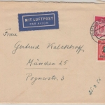 Bizone/Berlin - 20+5 Pfg. Bauten Grünaufdruck Luftpostbrief Berlin-Spandau 1951